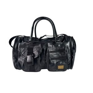 VTG Pioneer Express Black Patchwork Leather Duffle Weekender Y2K Travel, Camera